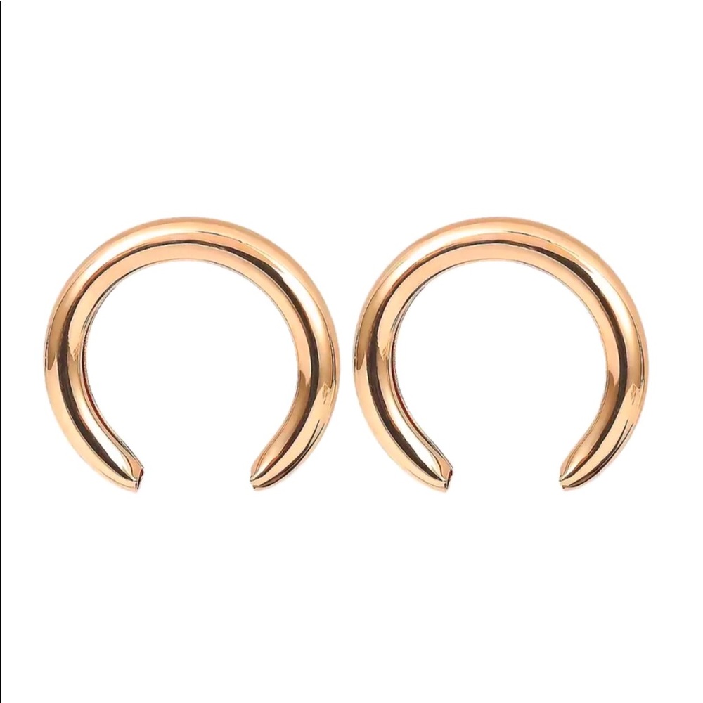 Women Medium Sized Pierced Round Hoop Earrings Brass Tubular Gold Tone NWOT